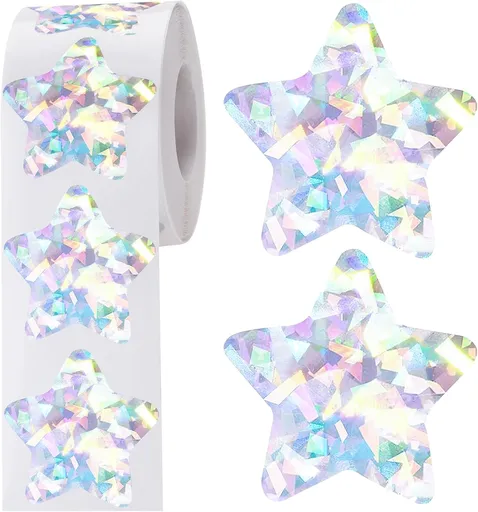 Holographic Silver Star Stickers for Kids Reward - 500Pcs 1.5Inch Shiny Self-Adhesive Metallic Glitter Foil Stickers for DIY Homework School Classroom Teacher