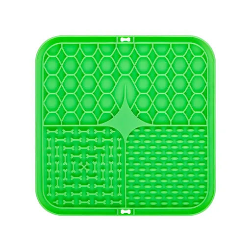 2PCS Green 20 x 20 cm Silicone Pet Lick Mat | Multi-Zone Slow Feeder Pad with Suction Cups | Anxiety Relief Dog & Cat Bowl