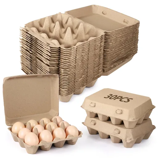 30PCS Vintage Egg Cartons, Natural Pulp Dozen Egg Cartons, 3 x 4 Square Egg Tray, Paperboard Egg Holder, Holds 12 Eggs, Stackable Egg Containers for Farms, Homes, Markets