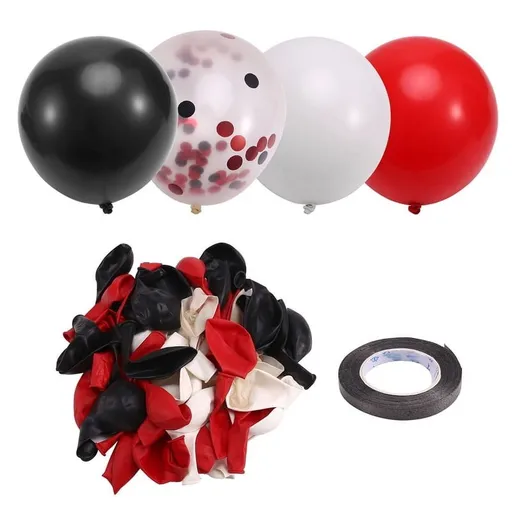 Red and Black Balloons, 67pcs 12 Inch Black White Red Confetti Gathering Balloons with Ribbons for Birthday, Wedding