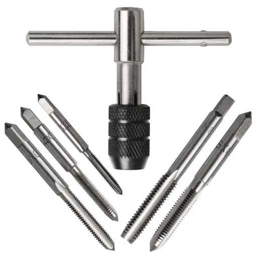 6 Pcs Tap Wrench Tool Set, Adjustable T-Handle Ratchet Tap Holder Wrench Machine Screw Thread Metric Plug T-Taps