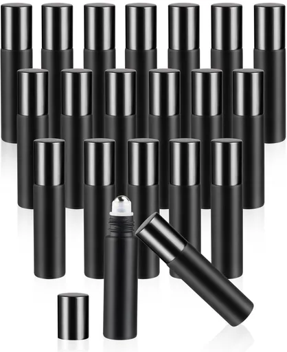 10 Pack Glass Roller Bottles With Stainless Steel Roller Ball Refillable Roll On For Essential Oils Perfume Travel Matte Black, 10 ml