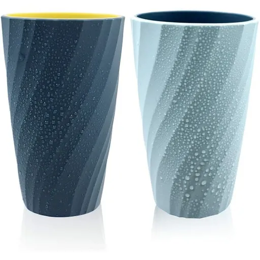 Bathroom Mugs, Unbreakable, Soft, Durable, Bathroom Cup, Toothbrush Holder (Light Blue & Dark Blue)