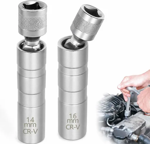 2 Pcs Spark Plug Wrench Set, Magnetic Swivel Socket Wrench with 3/8 Inch Ball Joint for Car Maintenance, 14 mm and 16 mm