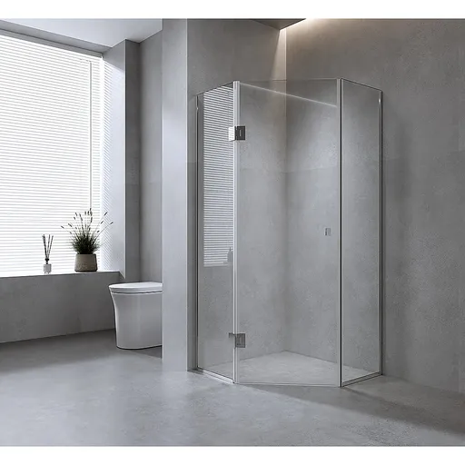 100cm Frameless Diamond Shower Screen – Channels with SS Hinges in Gunmetal, Square Knob Handles