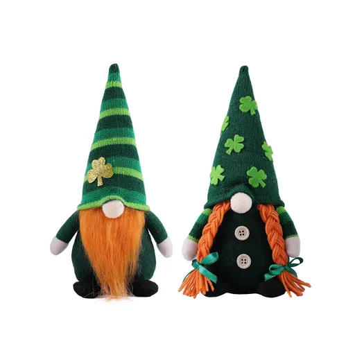 Plush Decoration, 2 Pack different Green Hats with Shamrock ,Faceless Elderly Irish Festival Lucky Hanging ,home and office Decor
