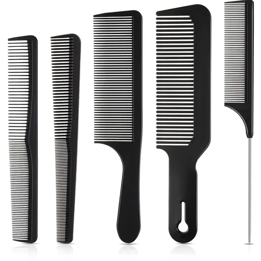 5 Pieces Hair Cutting Comb Set, Carbon Fiber Barber Comb Hair Styling Combs Fine Teeth Anti Static Heat Resistant Hairdressing Tapered Comb for Men Women