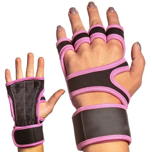 Leather Silicone Wrist Bracer for Weightlifting Climbing Pink-S