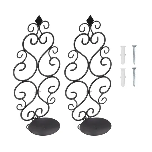 2 Pcs Candle Holder Exquisite Classical Style Black Iron Wall Mounted Candlestick for Living Rooms Bedroom Hallways