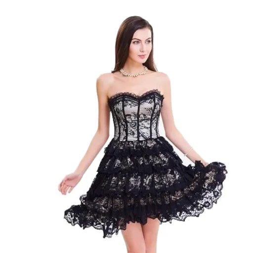 House Of Dasein Sexy Lace Corset Steampunk Gothic Women Party Dress Frills - Beige - M