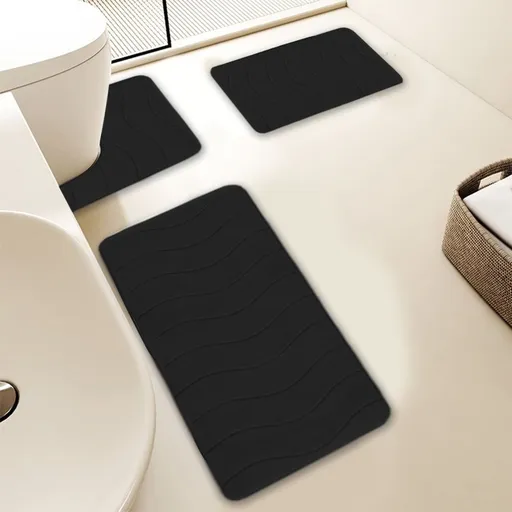 Bathroom Rugs Sets 3 Piece, Absorbent Bath Mat For Bathroom, Non-Slip Machine Washable Toilet Bath Mat