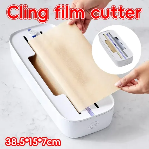 Kitchen Plastic Wrap Cutter Cling Film Dispenser Box ABS White 38.5 x 15 x 7cm