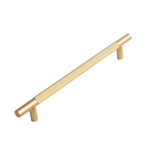 Light Luxury Cabinet Handle Full Copper Gold Straight Knurled Drawer Door Pull - 224mm