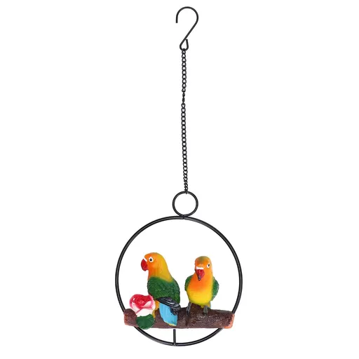 Hanging Parrot Sculpture Hanging Ring Statue for Patio Lawn Home and Garden Decor
