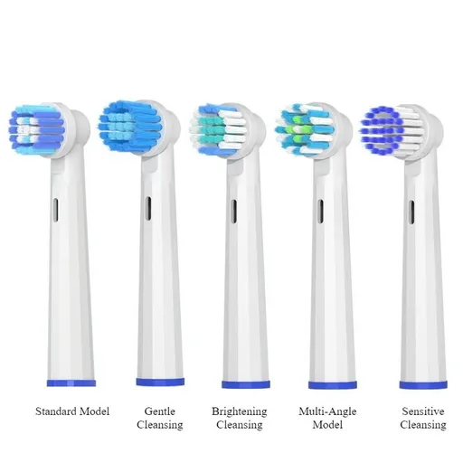 Compatible with replacement brush heads for multiple models of rotary electric toothbrushes. Choose from 5 styles with different functions. High-density, rounded soft-bristle universal brush head set—5-piece set