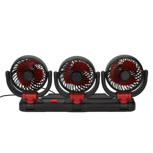 3 Heads Cooling Fan with Phone Holder Powerful Airflow Portable Electric Fan for Car Truck Stable Suction Cup 24V