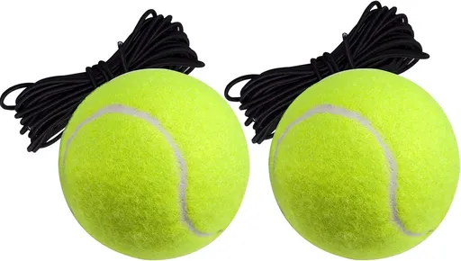 2 pieces - Tennis ball - With 4m rope - Tennis training ball - Training balls - Tennis training set - for personal tennis training, pets, adults, beginner players - 64 mm - green
