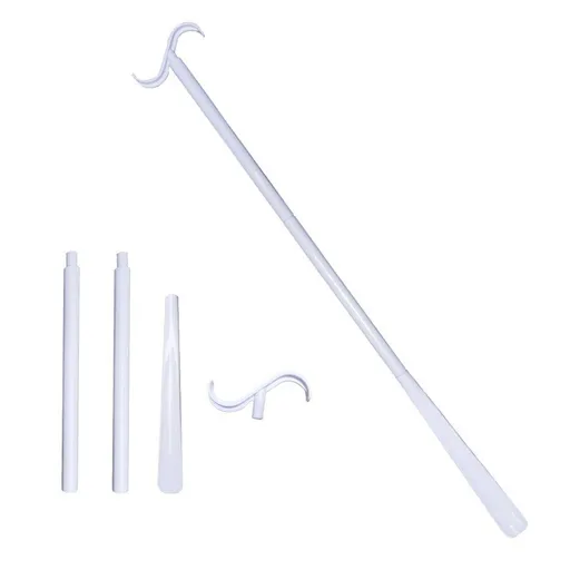 2-Pack White Portable Dressing Aid Stick & Long-Handled Shoe Horn (3-Section Detachable) - Adjustable 62cm-88cm Dressing Hook for Seniors & Limited Mobility