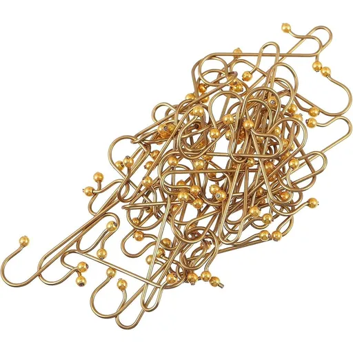 50PCS Xmas Hanging Hook S Shaped Iron Ornament for Christmas Tree, Punch Free Design Golden Finish for Lights and Beads