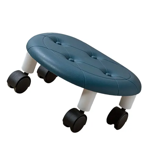 Low Roller Seating PU Surface Plastic Structure Movable Universal Wheels Stool for Living Room Baby Room Blue