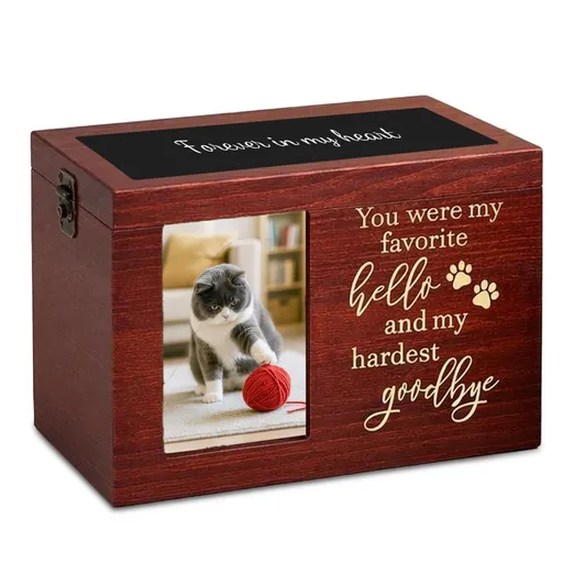 PLockable Wooden Pet Urn with Photo Frame for Dog Cat Ashes White Handcrafted Wood Cremation Container.Elegant Memorial Keepsake To Preserve Ashes,Tender Lasting Tribute For Furry Companions - Brown - Size 1Pack
