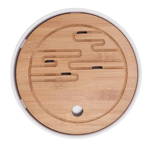 Round Tea Tray Simple Compact Chinese Kung Fu Wooden Water Storage Drainage Tea Tray for Office Travel