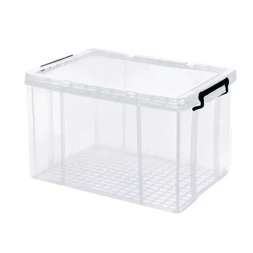 Clear Plastic Storage Box Stackable Large Capacity With Lid Handle Home Use - 61x43x35cm