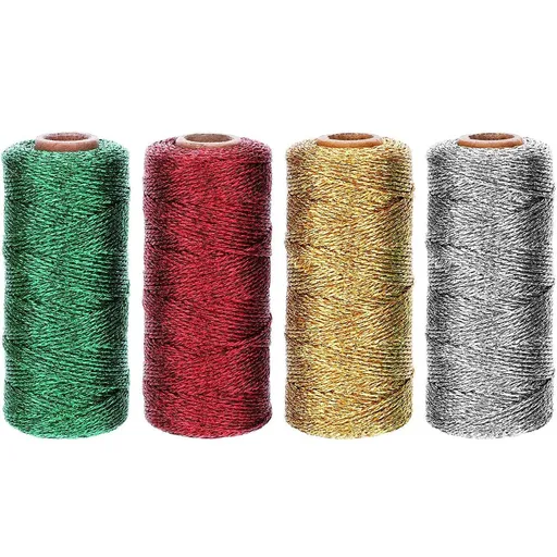 4 pcs Decorative Metallic Bakers String - Wrapping Twine String - Inelastic - Glitter String for DIY Crafting Christmas