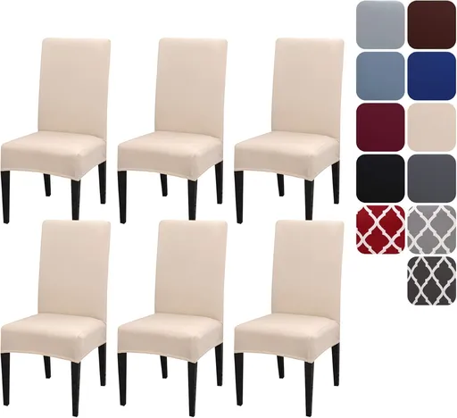 Dining Room Chair Covers, Stretchy Washable Removable Set of 6 Beige Seat Protectors Compatible with Hotel Chairs