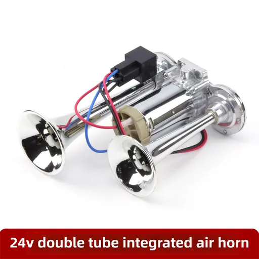 Super Loud Dual-Trumpet Integrated Air Horn with Compressor & Mounting Hardware for Truck Car Trains Lorrys (24V Silver)