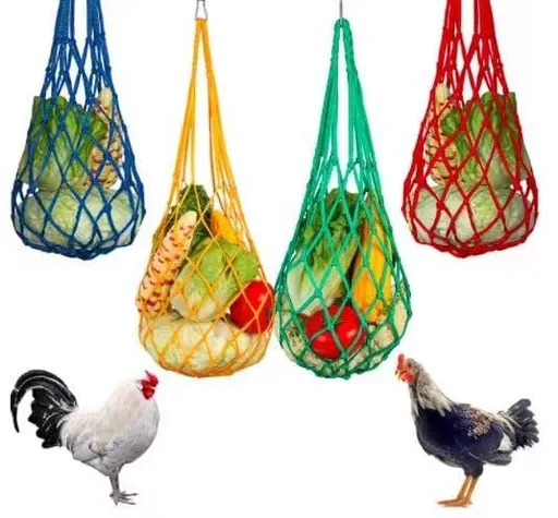 Chicken Vegetable String Bag,Poultry Fruit Holder, Pet Chicken Vegetable Hanging Feeder Treat Feeding Tool with Hook for Hens Duck