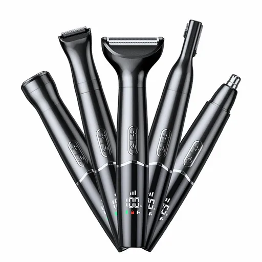 5-in-1 Rechargeable Nose and Ear Hair Trimmer, Waterproof Grooming Kit for Eyebrows, Beard and Facial Hair, Black
