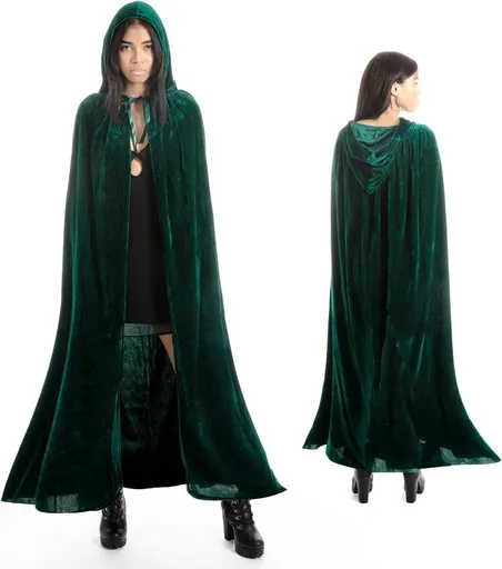 Luxury Green Hooded Coat - 170cm / XXL - Halloween Carnival Costume - Green Velour Coat - Hat - Adults - Dress Up - Costume Cape - Gothic - Fantasy - Halloween Suit - Carnival Clothing - Women and Men