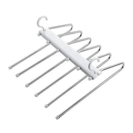 Stainless Steel Multi-Layer Pants Rack Folding Telescopic Anti-Slip Clothes Rack - White