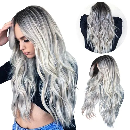 Highlight-Dyed Medium Length Curly Hair Chemical Fiber Full Cover