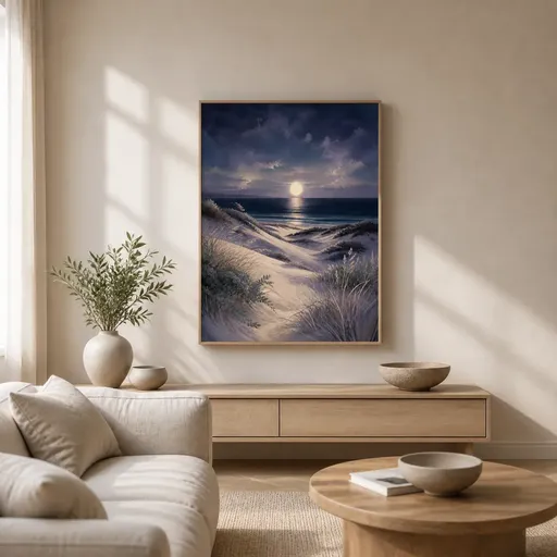 Moonlit Dunes Floating Frame Canvas Wall Art - Portrait - 40W x 50H cm - Black