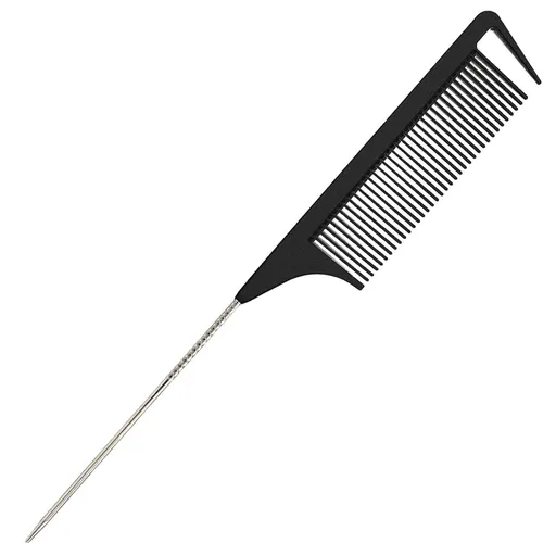 Hair Comb, Rat Tail Comb for Braiding Hair, Fine Tooth Hair Comb with Stainless Steel Pintail for Sectioning, Parting and Styling - Black