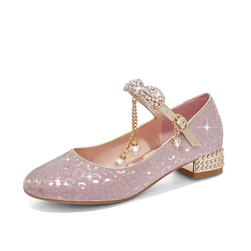 Girls Sequin Crystal Shoes Gold Silver Princess Pink 31 inner length 20.5cm