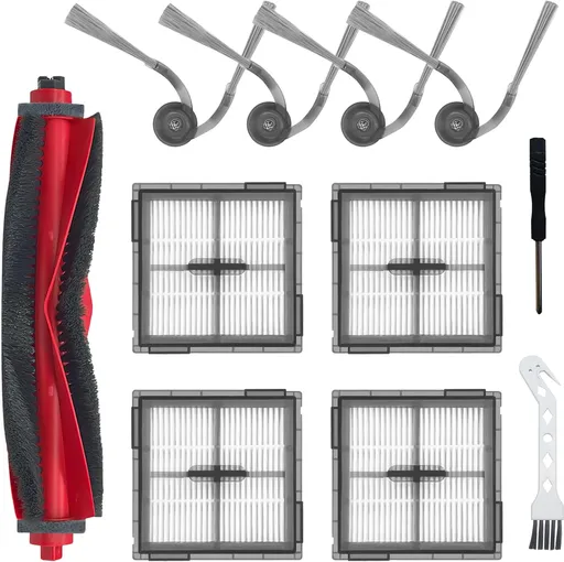 Replacement Parts for Roborock Q10 S5, Q10 X5, Q10 S5+, Q10 X5+ Robot Vacuum Cleaner Accessories, 1 Main Brush, 4 Side Brushes, 4 Filters, 1 Cleaning Tool, 1 Screwdriver