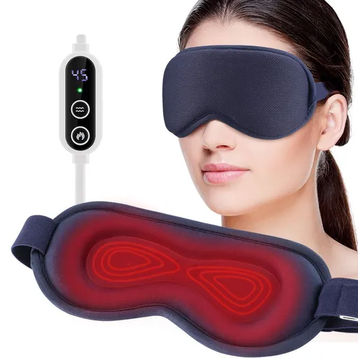 Dark Blue 3D Surround Heated Eye Massager with 1.2M USB-C Digital Display Controller Cable, 3 Heat and 6 Vibration Modes - Portable Total Blackout Sleep Mask for Travel Office Dark Circles & Eye Fatigue