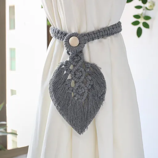 2Pcs Set Bohemian Style Curtain Straps – Hand Woven Colorful Leaf Curtain Decorative Buckles, Binding Ropes, Home Soft Decoration, Hanging Ornaments, Wedding Decor(lake blue)