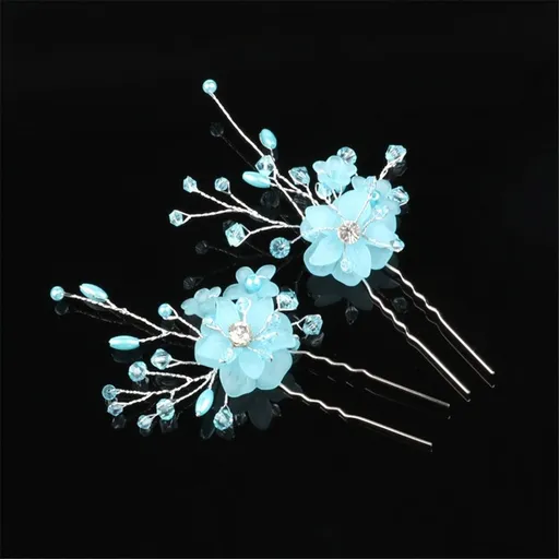 Handmade Bridal Wedding Hair Pins 6 Pcs blue Flower Hair Clips Bridal Hair Accessories for Women Girls Brides Bridesmaid