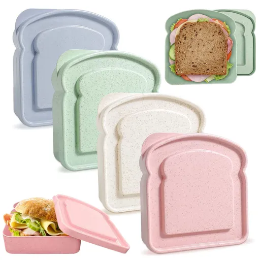 4Pcs Sandwich Containers for Lunch Boxes, Reusable Sandwich Box Container for Kids, Sandwich Holder Bread Container