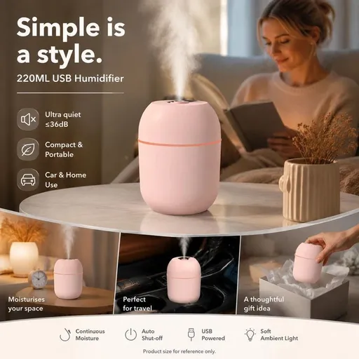 USB Water Drop Aroma Humidifier 220ML Nordic Pink, Christmas Gift