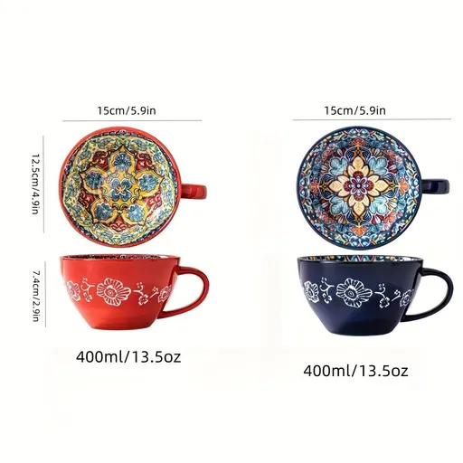 Bohemian Ceramic Cups Vibrant Floral Drinkware Hand-Painted Coffee Cups Unique - Gulanduo - Size 400ml