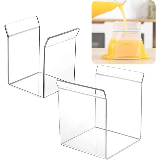 2 Pack Ziplock Bag Holder, Baggy Rack Holder for Food Prep Bag, Transparent Food Storage Bag Stand, Hands-Free to Pour Leftovers, Filling Zip Lock Freezer Bag Stand, 2 Sizes