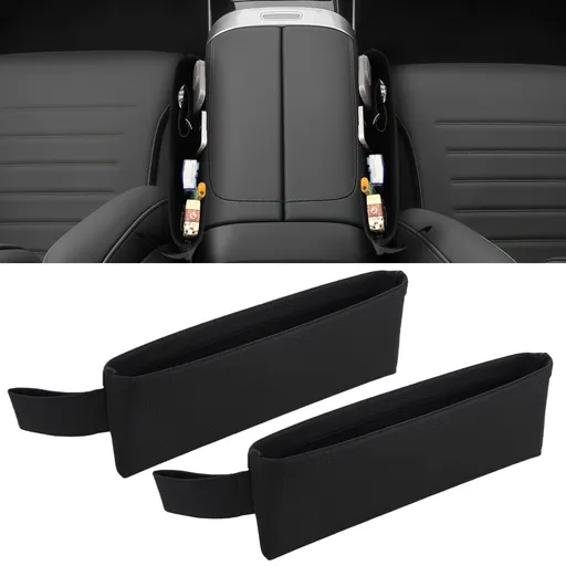 2PCS Car Seat Gap Organizers, PU Leather Car Console Side Pocket, Universal Car Seat Gap Filler Storage Box for Phone Keys Wallet Sunglasses, Car Interior Accessories Seat Catcher