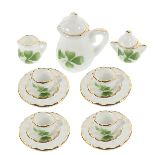 1 Set Doll House Tea Set Mini Doll House Decor Porcelain Dollhouse Accessories Tea Party Favor Mini Tea Cups and Saucers