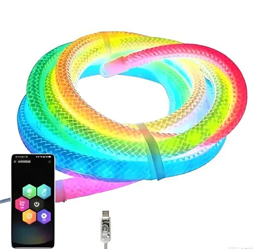 1M Dragon Scale Woven LED Rope Light with Bluetooth App, 5V USB，4M Dragon scale woven LED rope light with Bluetooth app control, flexible design, timer settings and 5V USB power for decor. - Multi - Size 1M