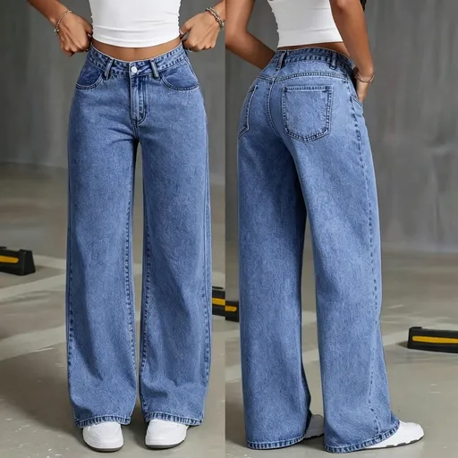 Medium Blue Size S (Recommended 40.0-47.5kg / 88.2-104.7lbs) | High Street Straight Leg Jeans | Christmas Classic Petite Gift | High Waist Loose Fit Casual Fashion Denim